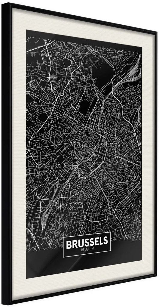 Αφίσα - City Map: Brussels (Dark) - 20x30 - Μαύρο - Με πασπαρτού