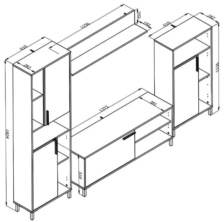 Κέντρο Ψυχαγωγίας - Σύνθεση Cantal Artisan Oak - Λευκή Λάκα 279x38x192 εκ.