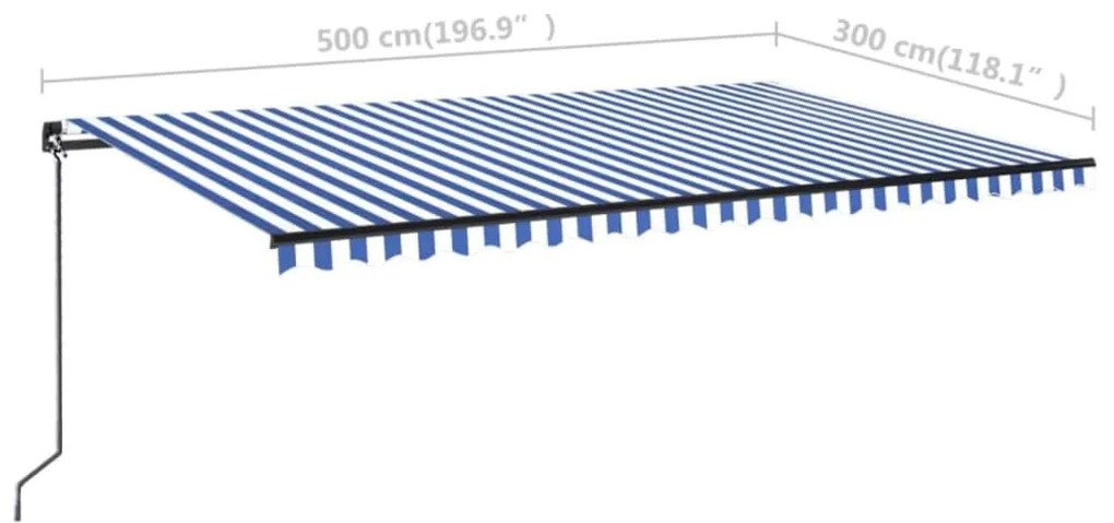 Τέντα Συρόμενη Χειροκίνητη με LED Μπλε / Λευκό 500 x 300 εκ. - Μπλε