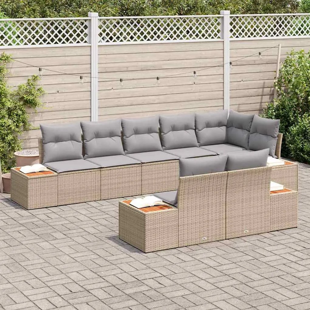 vidaXL Σετ Καναπέ Κήπου με μαξιλάρι 8 pcs Μπεζ Πολυ ράταν