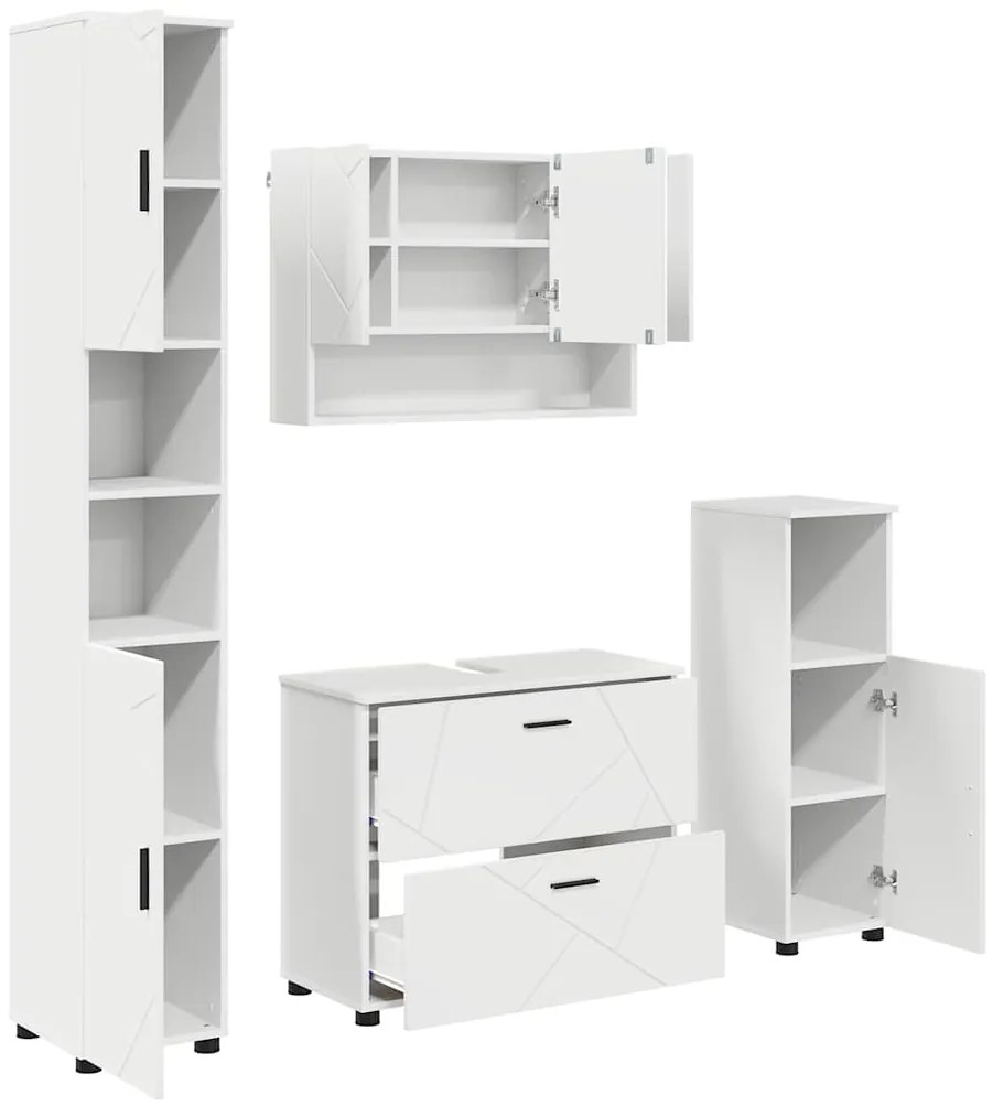 vidaXL Σετ Επίπλων Μπάνιου με συρτάρι με ράφι Επιτοίχιο 4 pcs Λευκό