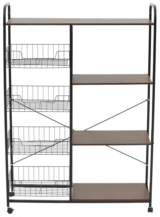 Τρόλεϊ-ραφιέρα 4όροφη Noli MDF καρυδί-μαύρο 90x30x130εκ 90x30x130 εκ.