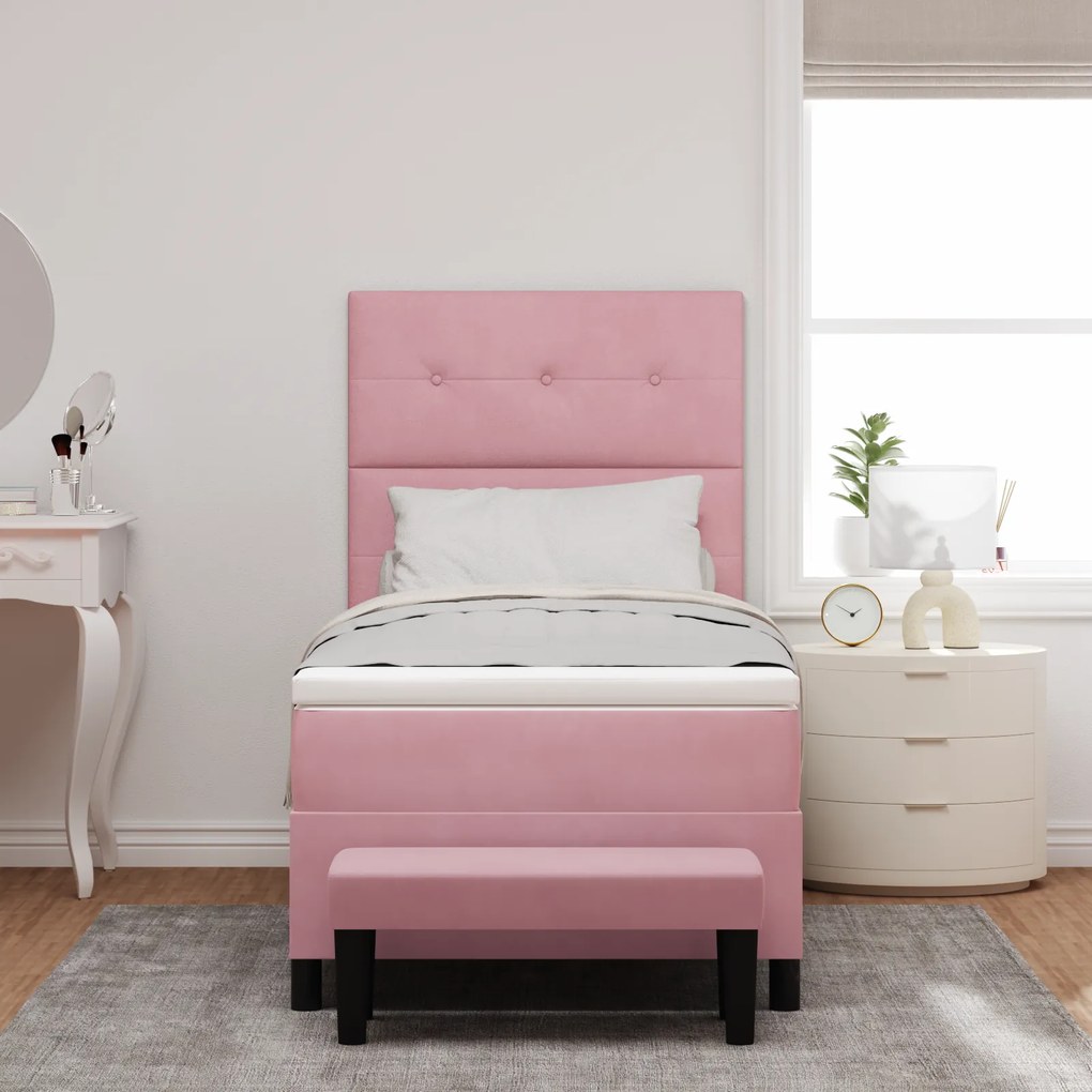 vidaXL Κρεβάτι με ελατήρια με στρώμα Ροζ 90 x 190 cm Βελούδο