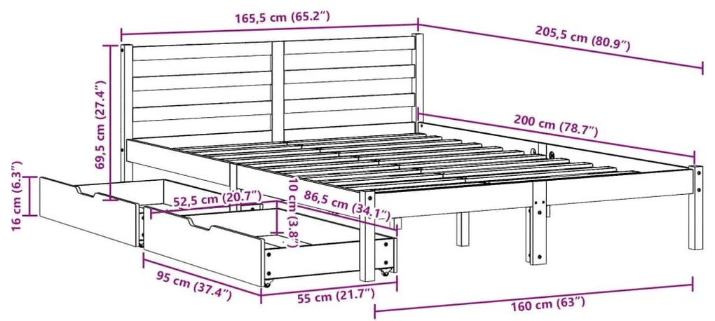 Σκελετός Κρεβ. Χωρίς Στρώμα Καφέ Κεριού 160x200 εκ Μασίφ Πεύκο - Καφέ