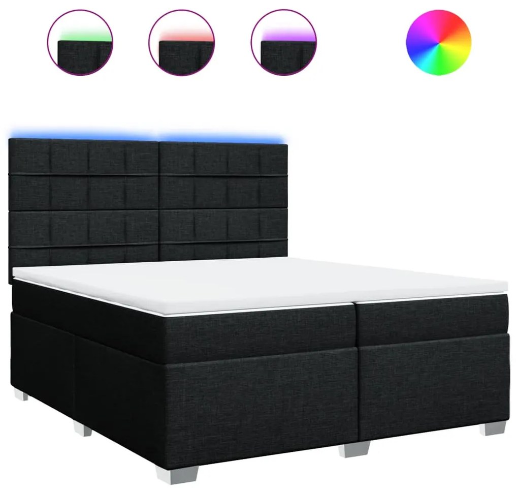 vidaXL Κρεβάτι Boxspring με Στρώμα Μαύρο 200x200 εκ. Υφασμάτινο