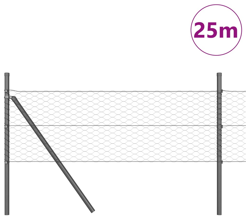 vidaXL Εξάγωνη Περίφραξη Γκρι 0.8x25 μ Ατσάλι