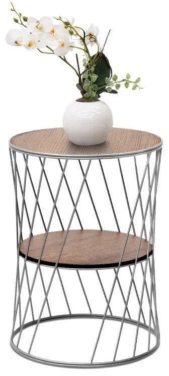 Τραπεζάκι βοηθητικό Jaspin Megapap μεταλλικό - Mdf χρώμα ασημί - καρυδί 32x32x44εκ.