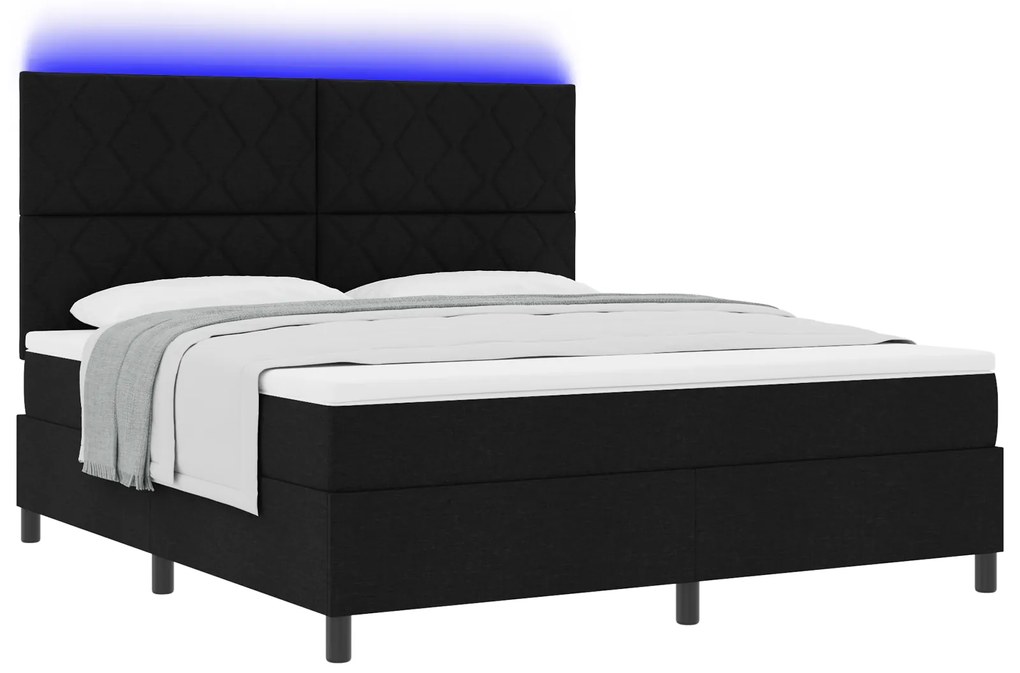 vidaXL Κρεβάτι με ελατήρια και στρώμα με LED, μαύρο, 180 x 200 cm, υφασμάτινο