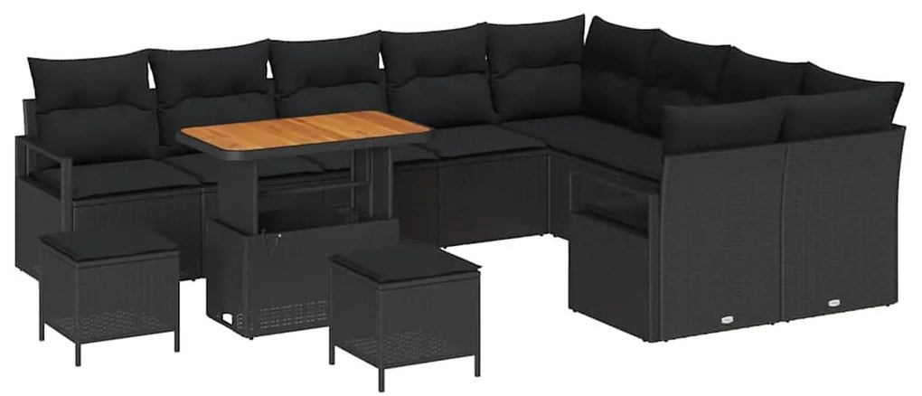 vidaXL Σετ Καναπέ Κήπου με μαξιλάρι 12 pcs Μαύρο 90 x 55 x 71 cm
