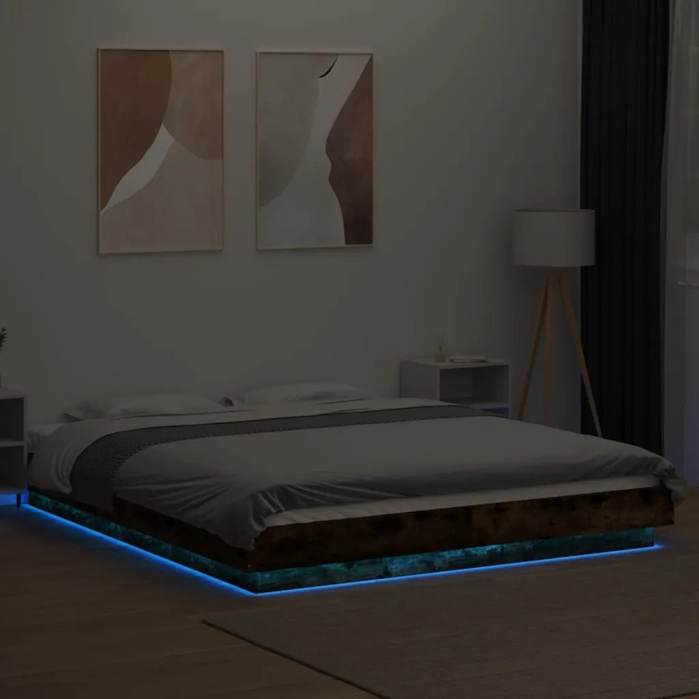vidaXL Πλαίσιο Κρεβατιού με LED Καπνιστή Δρυς 150x200 εκ.Επεξ. Ξύλο