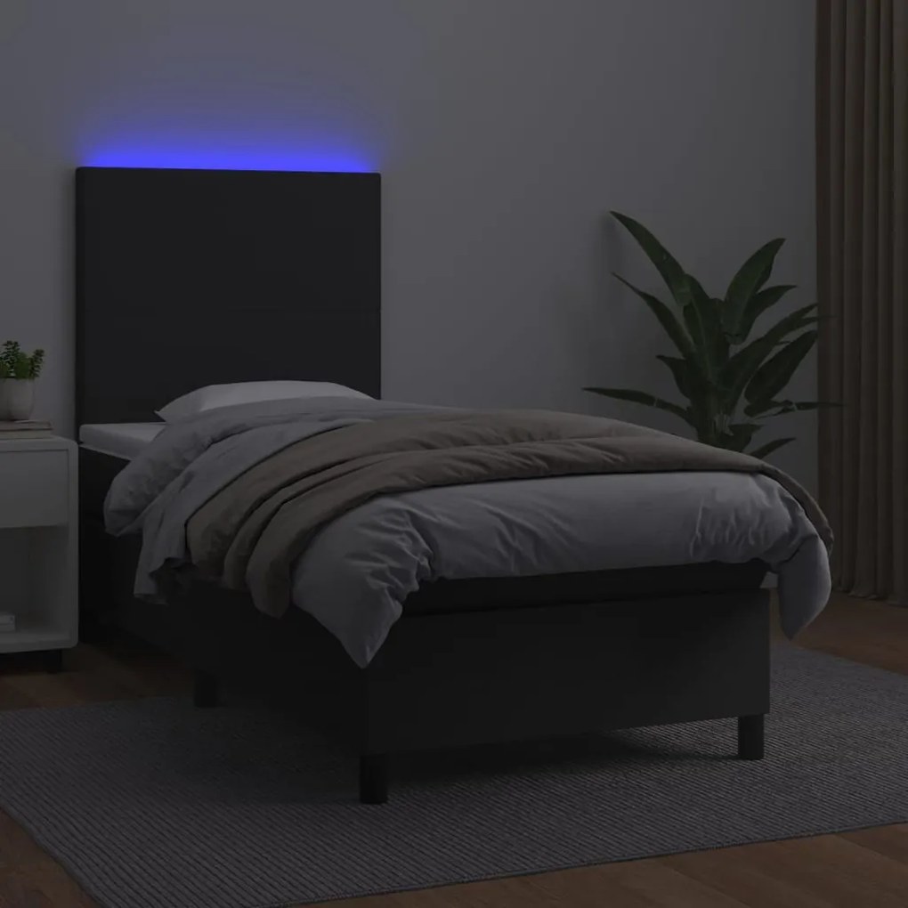 ΚΡΕΒΑΤΙ BOXSPRING ΜΕ ΣΤΡΩΜΑ &amp; LED ΜΑΥΡΟ 90X200 ΕΚ. ΣΥΝΘ. ΔΕΡΜΑ 3135801