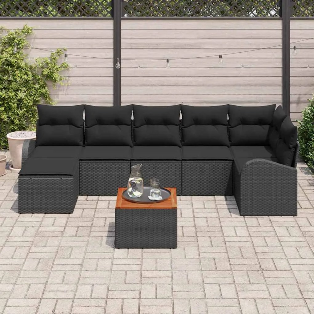 vidaXL Σετ Καναπέ Κήπου 8 pcs Μαύρο Πολυ ράταν