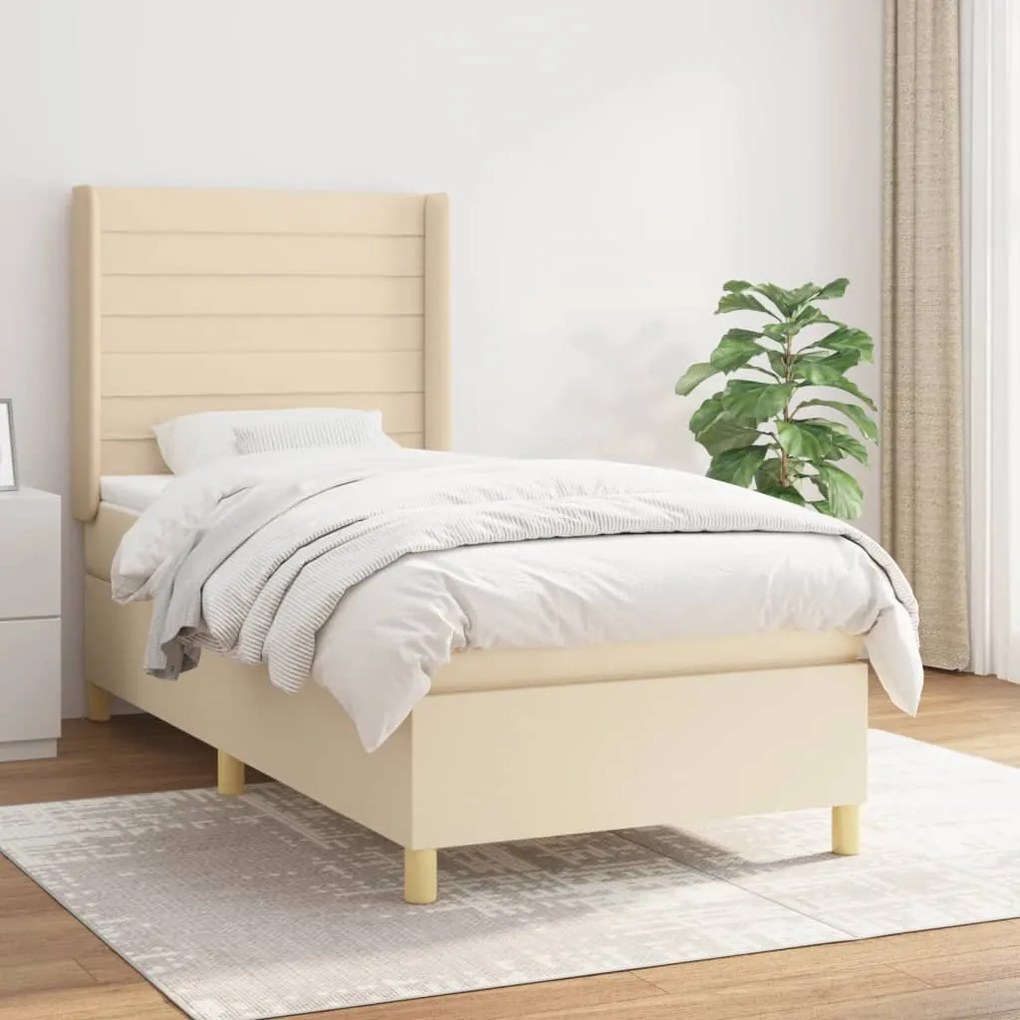 vidaXL Κρεβάτι Boxspring με Στρώμα Κρεμ 100 x 200 εκ. Υφασμάτινο