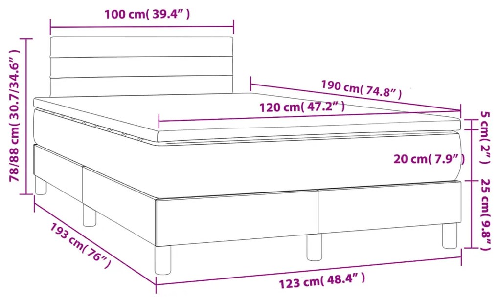 Κρεβάτι Boxspring με Στρώμα &amp; LED Taupe 120x190 εκ. Υφασμάτινο - Μπεζ-Γκρι