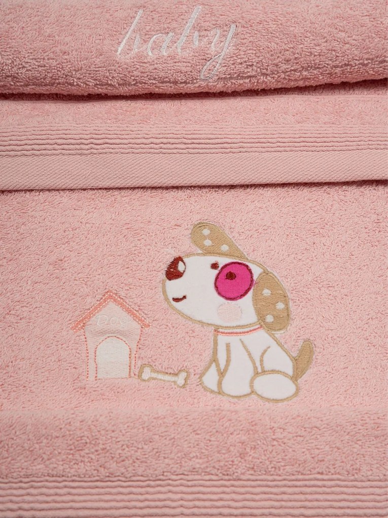 Σετ πετσέτες κεντητές Dog 07 Pink/Pink