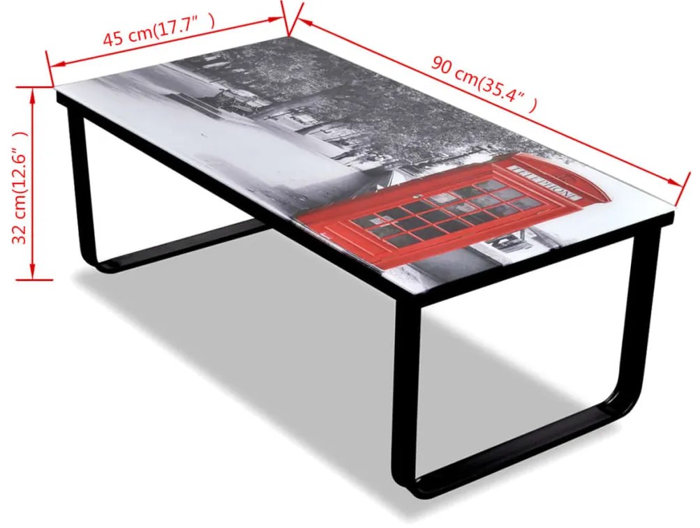 vidaXL Τραπεζάκι Σαλονιού με Εκτύπωση Τηλ. Θάλαμος Γυάλινη Επιφάνεια