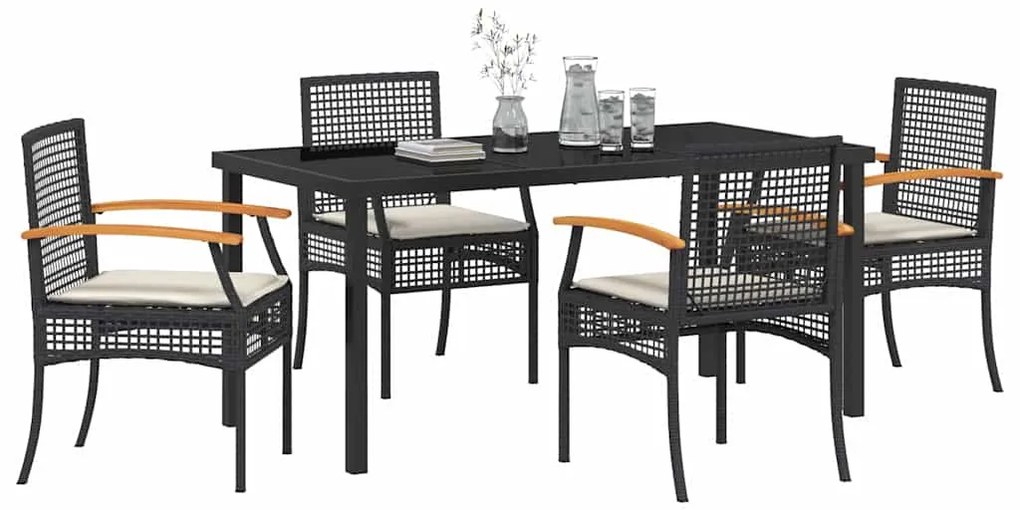 vidaXL Σέτ φαγητού για κήπο 5 pcs Μαύρο συνθετικό ρατάν