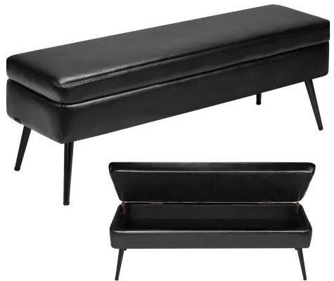 VEVOR PU Leather Storage Ottoman Bench Shoe Seat with Storage & Metal Legs Black
