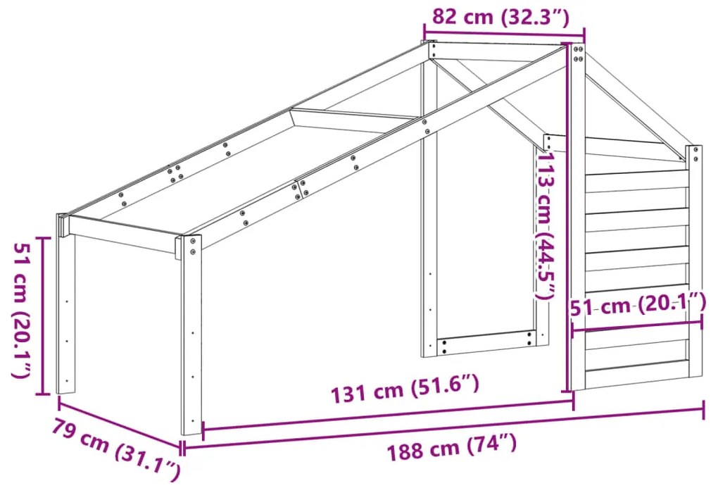 ΟΡΟΦΗ ΚΡΕΒΑΤΙΟΥ ΠΑΙΔΙΚΗ 188X82X113 ΕΚ. ΑΠΟ ΜΑΣΙΦ ΞΥΛΟ ΠΕΥΚΟΥ 846882