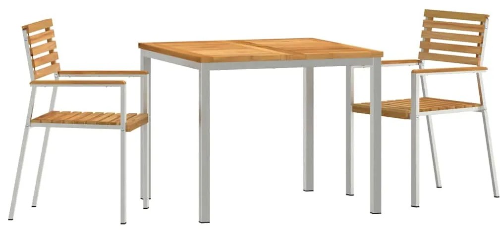 vidaXL Σέτ φαγητού για κήπο 3 pcs Καφέ Στερεό Ξύλο Τίκ