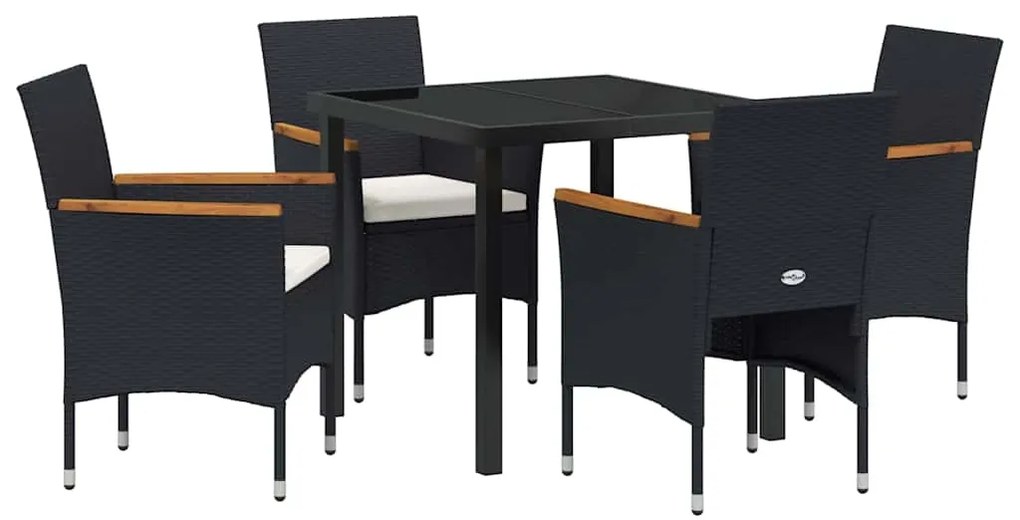 vidaXL Σέτ φαγητού για κήπο με μαξιλάρι 5 pcs Μαύρο Πολυ ράταν