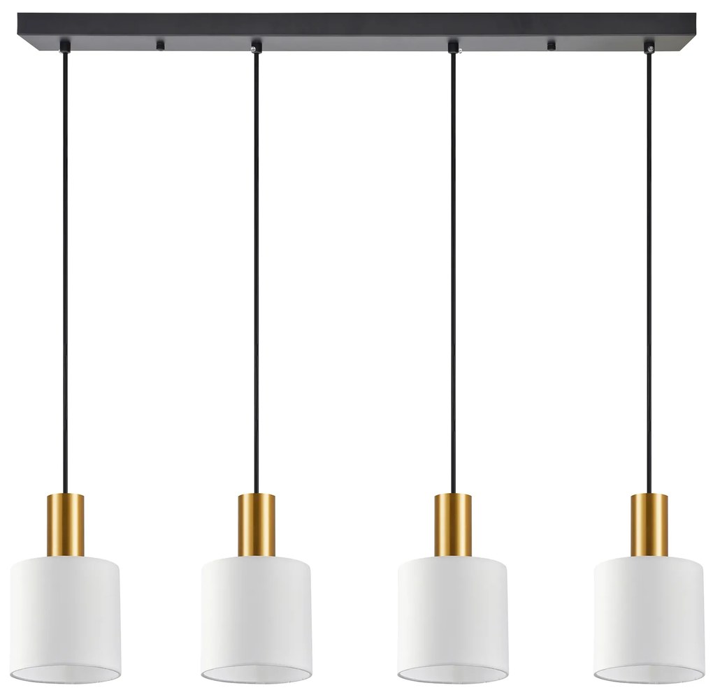 SE21-GM-4-4BL-SH1 ADEPT TUBE Gold Matt Pendant White Fabric Shade+