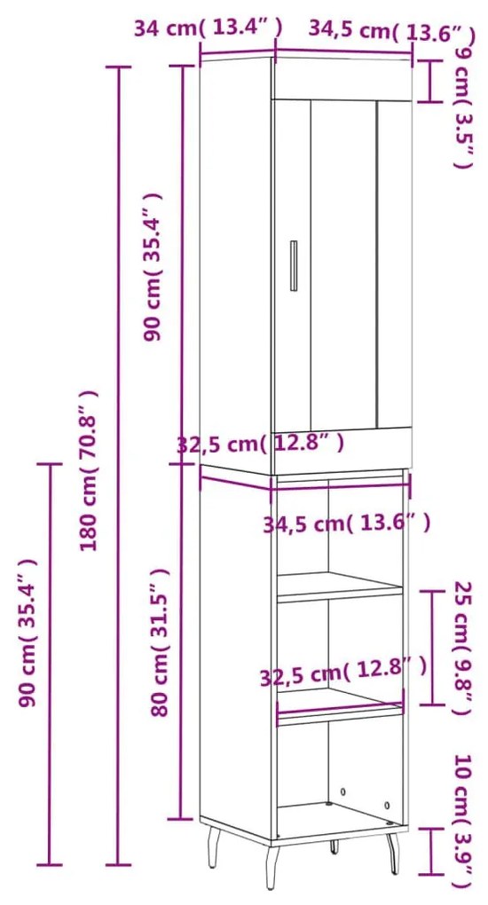 Ντουλάπι Λευκό 34,5 x 34 x 180 εκ. από Επεξεργασμένο Ξύλο - Λευκό