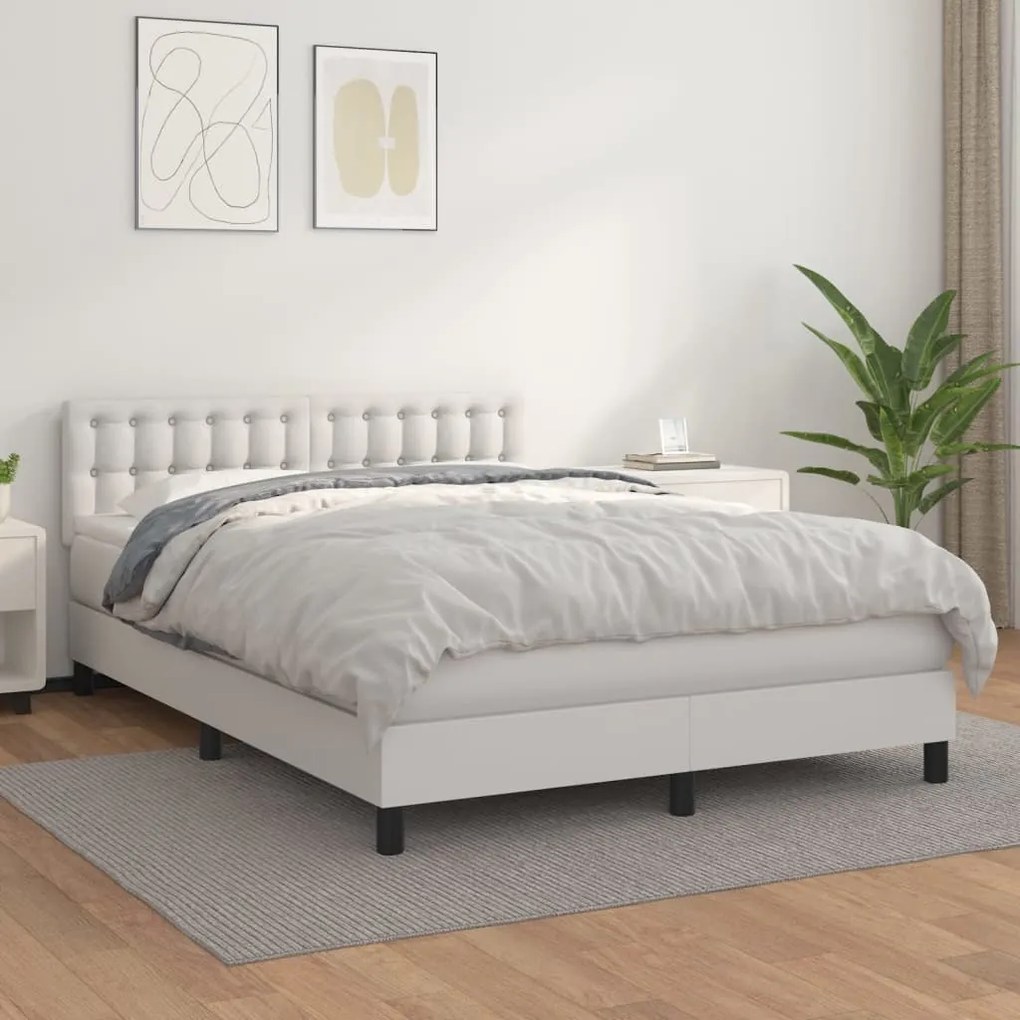 vidaXL Κρεβάτι Boxspring με Στρώμα Λευκό 140x200εκ.από Συνθετικό Δέρμα