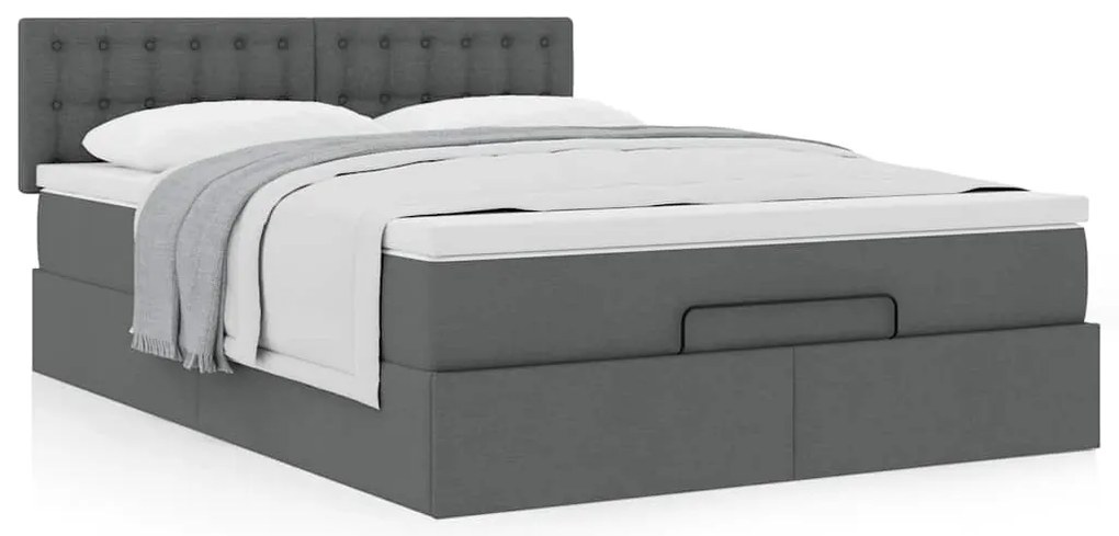 vidaXL Οθωμανικό κρεβάτι με στρώμα Σκούρο γκρι 140x200cm ύφασμα