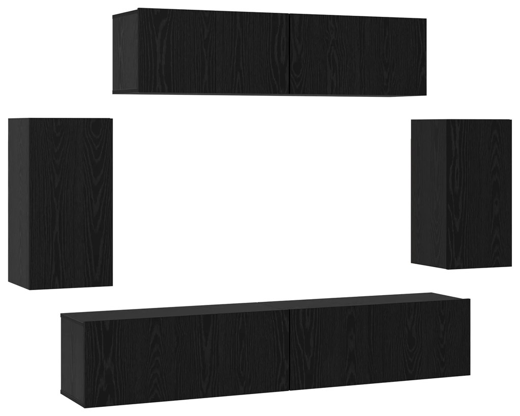 vidaXL Τηλεοπτική Κάβα Τοίχου 6 pcs Μαύρη δρυς 200 x 30 x 150 εκ