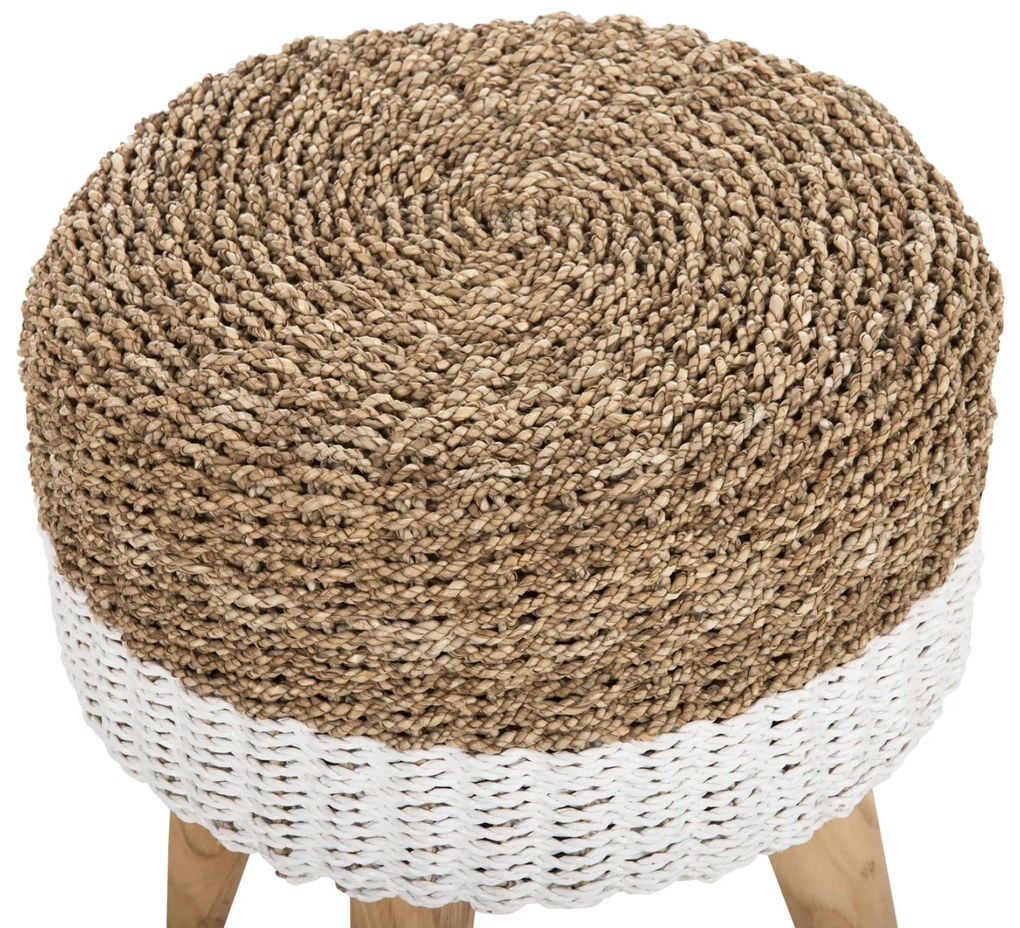 Σκάμπο Beam Ξύλο Τεακ και Seagrass Σε Φυσικό & Λευκό Φ42x46Υεκ.