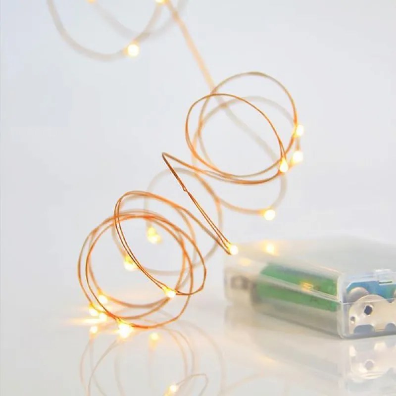 Eurolamp Σειρά 20 Mini LED Θερμό Λευκό 2m Μπρονζέ Σύρμα Μπαταρίας 600-11713