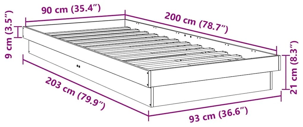 ΠΛΑΙΣΙΟ ΚΡΕΒΑΤΙΟΥ ΧΩΡΙΣ ΣΤΡΩΜΑ 90X190 CM ΣΤΕΡΕΟ ΞΥΛΟ ΔΡΥΟΣ 851972