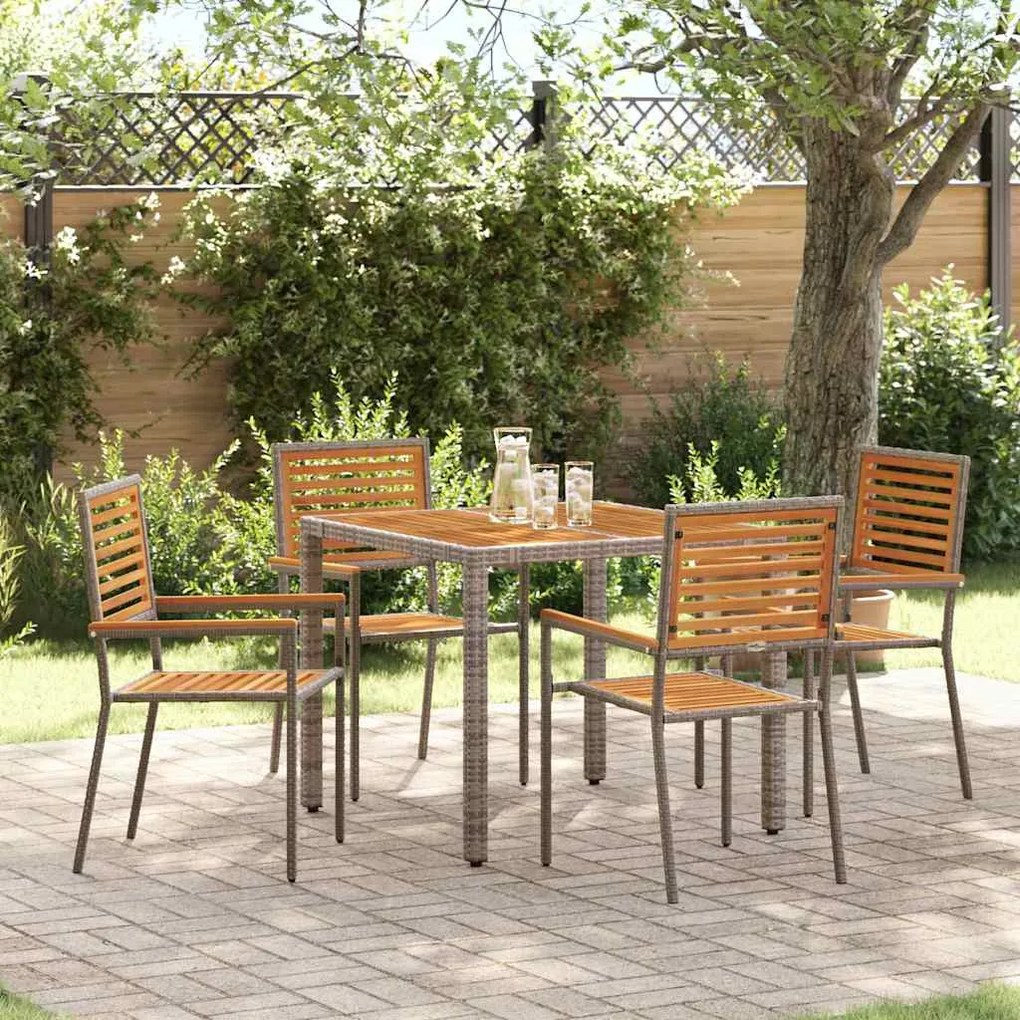 vidaXL Σέτ φαγητού για κήπο 5 pcs Γκρι 90 x 90 x 75 cm συνθετικό ρατάν