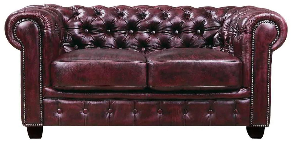 Καναπές 2θέσιος δέρμα Chesterfield antique red 160x92x72cm