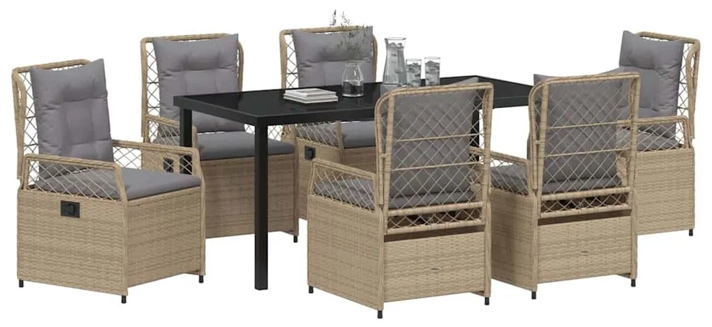 vidaXL Σέτ φαγητού για κήπο 7 pcs Μπεζ συνθετικό ρατάν