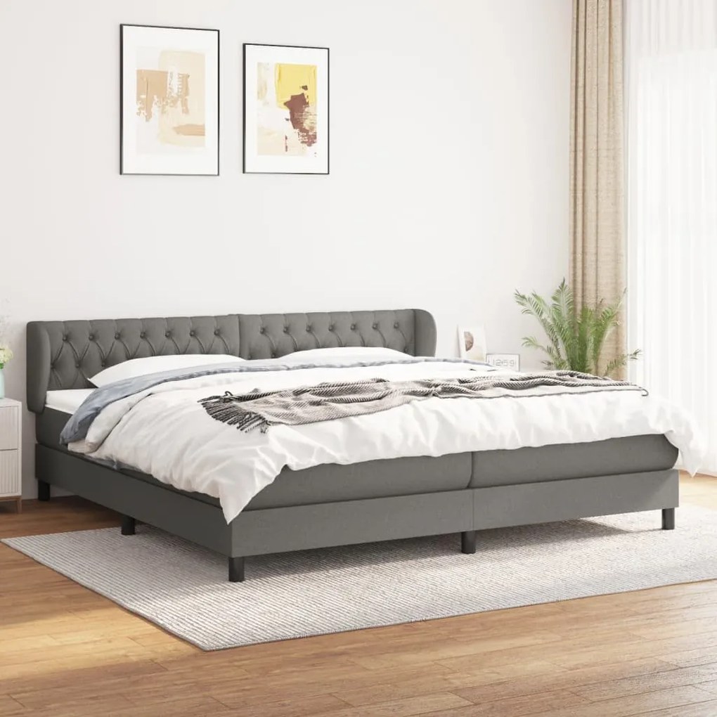 Κρεβάτι Boxspring με Στρώμα Σκούρο Γκρι 200x200 εκ. Υφασμάτινο - Γκρι