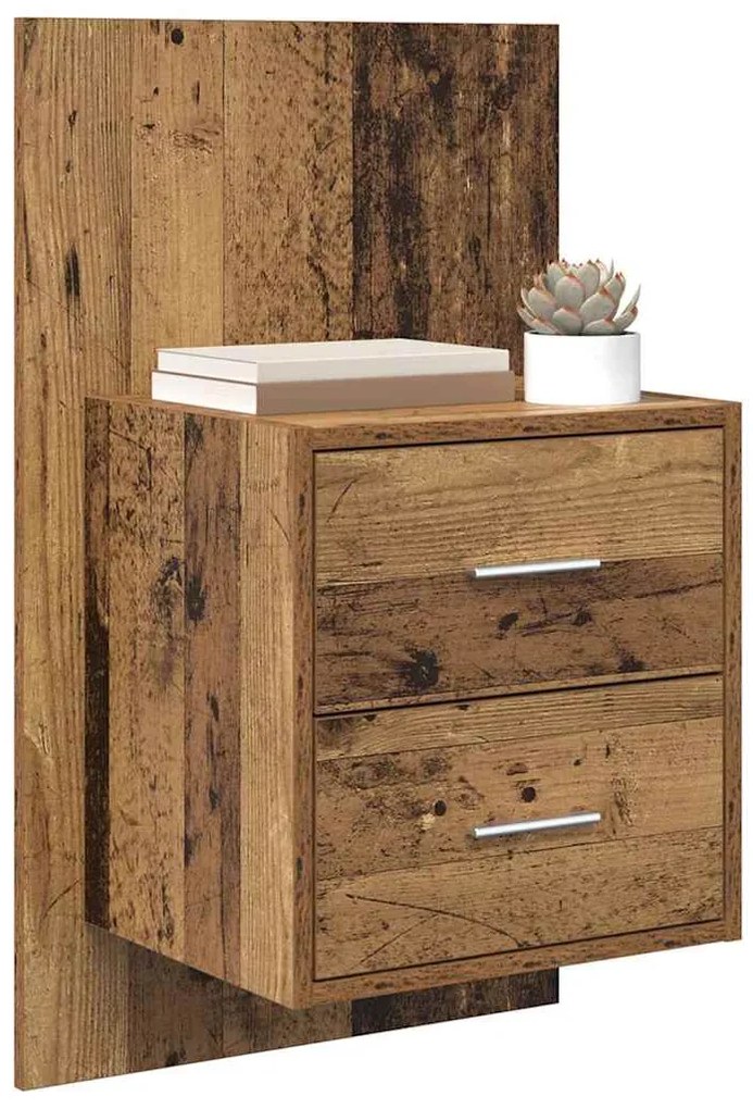 vidaXL Τοίχου κομοδίνο με συρτάρι 2 pcs Παλιό Ξύλο 48,5 x 32,5 x 80 εκ