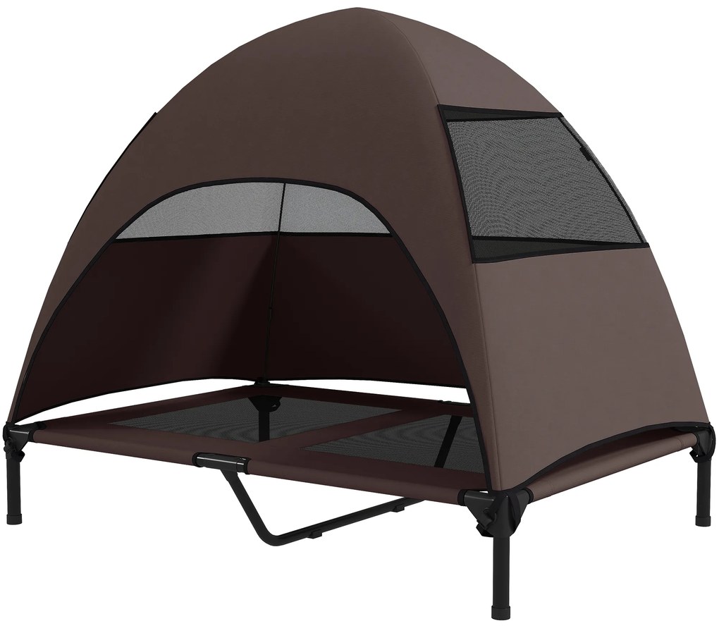 PawHut Κρεβάτι Σκύλου Εξωτερικού Χώρου με Στέγαστρο, Ανυψωμένο Κρεβάτι Σκύλου για Μεγάλους Σκύλους, 106 x 76 x 99 cm, Καφέ