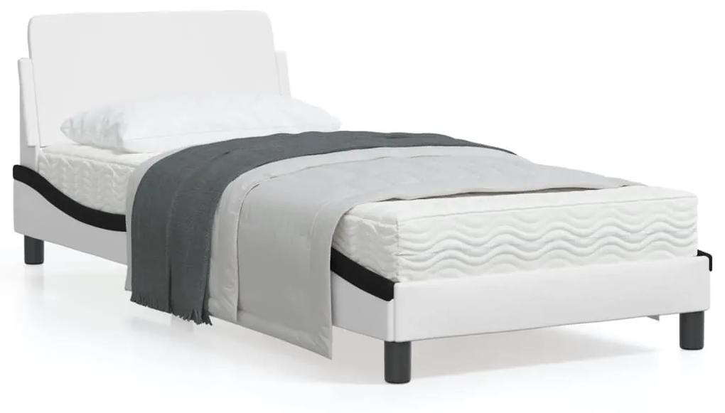 Πλαίσιο Κρεβατιού με Κεφαλάρι Λευκό/Μαύρο 90x200εκ. Συνθ. Δέρμα - Πολύχρωμο
