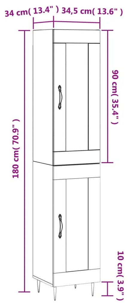 Μπουφές Sonoma Γκρι 34,5 x 34 x 180 εκ. από Επεξεργασμένο Ξύλο - Γκρι