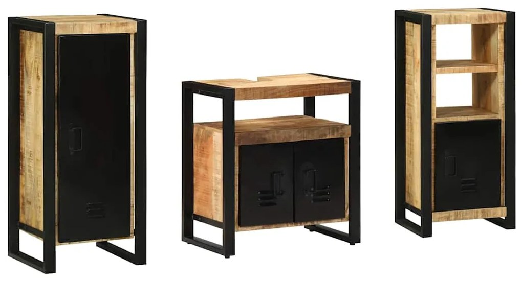 vidaXL Σετ Επίπλων Μπάνιου 3 pcs Καφέ και Μαύρο Στερεό ξύλο μάνγκο