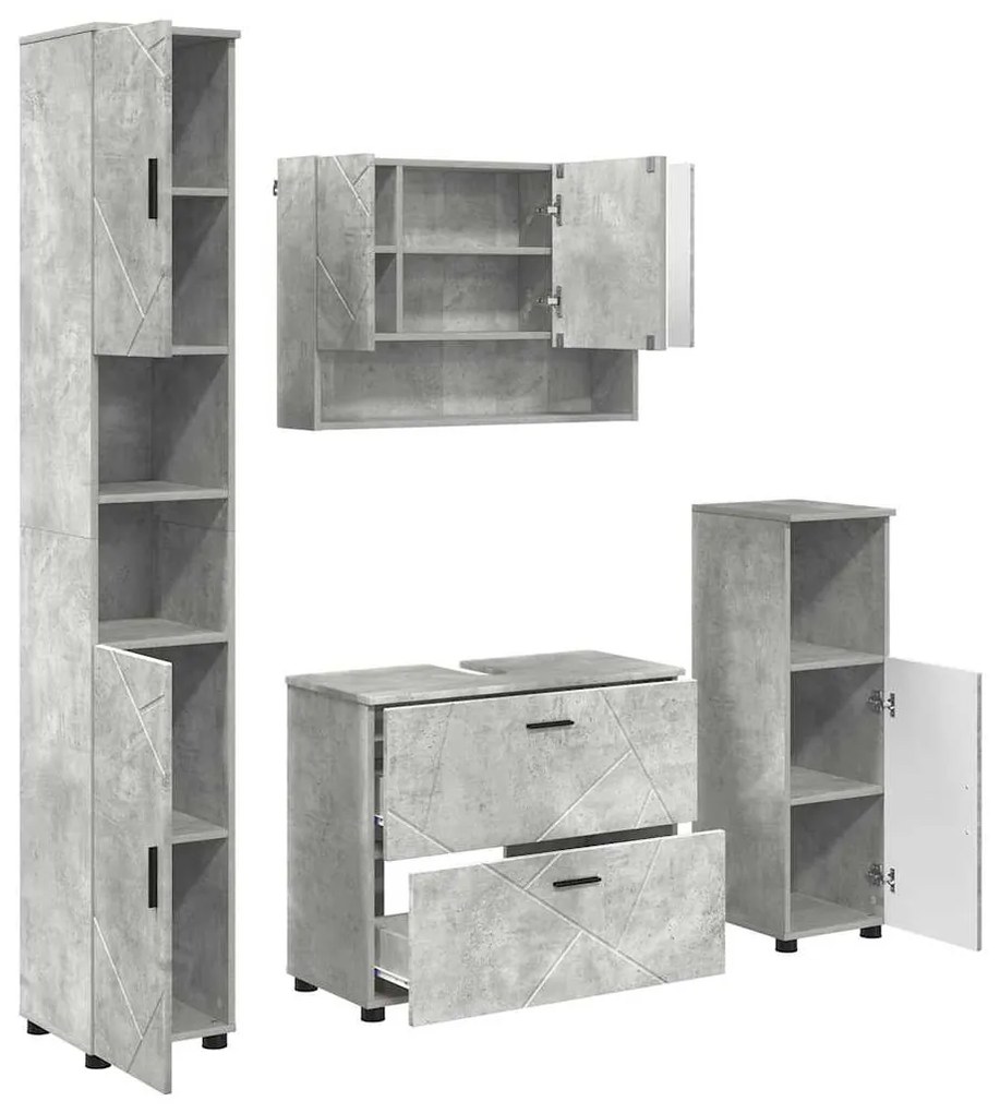vidaXL Σετ Επίπλων Μπάνιου 4 pcs Γκρι σκυροδέματος 30 x 35 x 192 εκ.