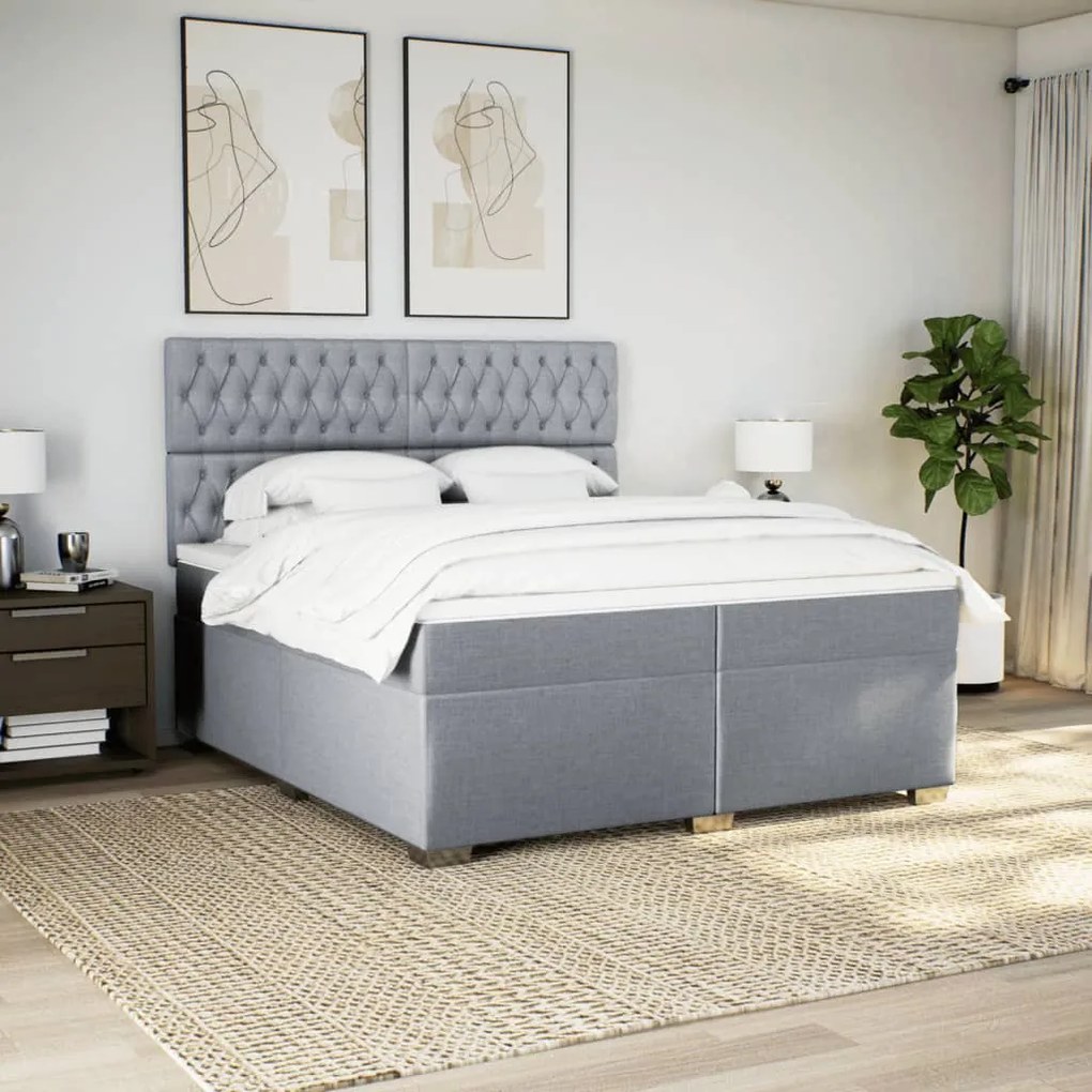 vidaXL Κρεβάτι Boxspring με Στρώμα Ανοιχτό Γκρι 200x200 εκ. Υφασμάτινο