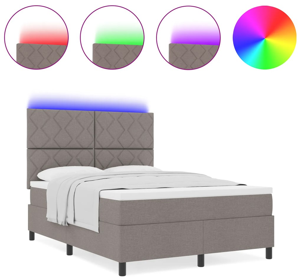vidaXL Κρεβάτι με ελατήρια και στρώμα & LED - Ταμπά 160 x 200 εκ. Καμβάς