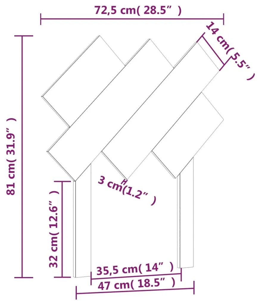 vidaXL Κεφαλάρι Κρεβατιού Μαύρο 72,5 x 3 x 81 εκ. Μασίφ Ξύλο Πεύκου