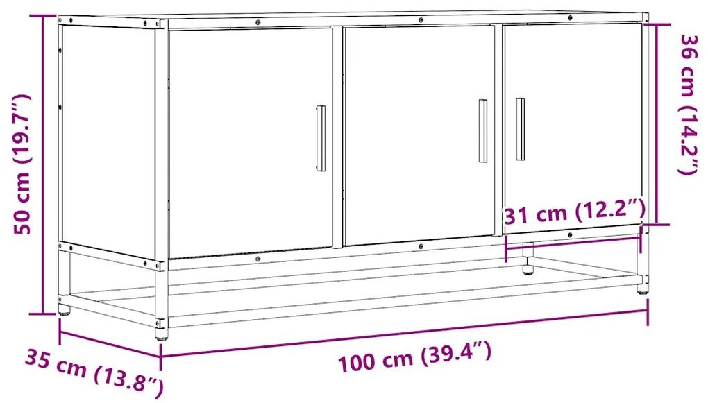 Έπιπλο Τηλεόρασης Καπνιστή Δρυς 100x35x50 εκ Επεξ. Ξύλο/Μέταλλο - Καφέ