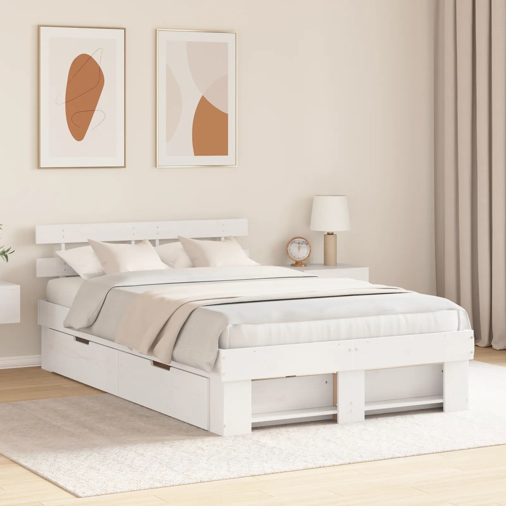 vidaXL Σκελετός Κρεβατιού Λευκό 140 x 190 cm Συμπαγές ξύλο πεύκου