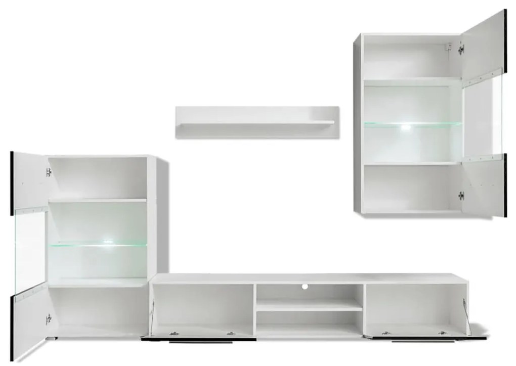 Σύνθετο Σαλονιού / Τηλεόρασης με Φωτισμό LED 4 τεμ. Μαύρο Γυαλιστερό