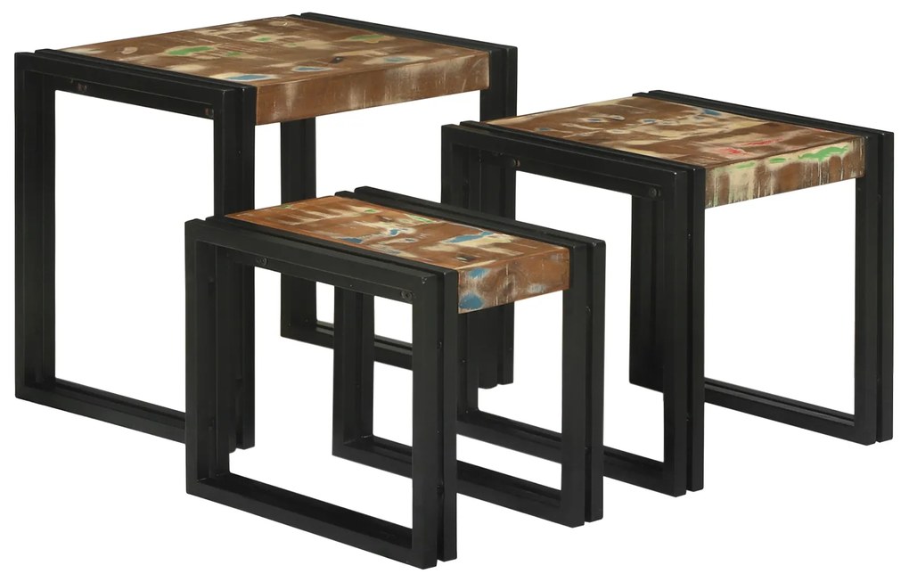 vidaXL Ένθετα τραπέζια 3 pcs Πολύχρωμο Μασίφ ανακυκλωμένο ξύλο